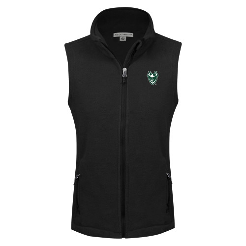  Womens Black Fleece Full Zip Vest - Viking Head