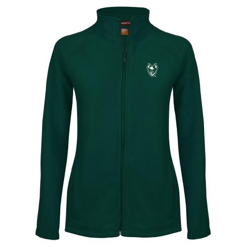  Womens Dark Green Fleece Full Zip Jacket - Viking Head