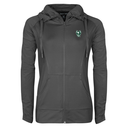  Womens Charcoal Sport Wick Stretch Full Zip Jacket - Viking Head