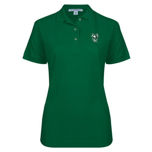  Womens Silk Touch Dark Green Pique Polo - Viking Head