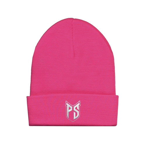  Fleece Lined Neon Pink Knit Beanie - Official Logo Tone