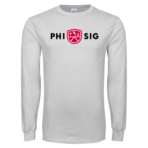 White Long Sleeve T Shirt-Phi Sig Wordmark