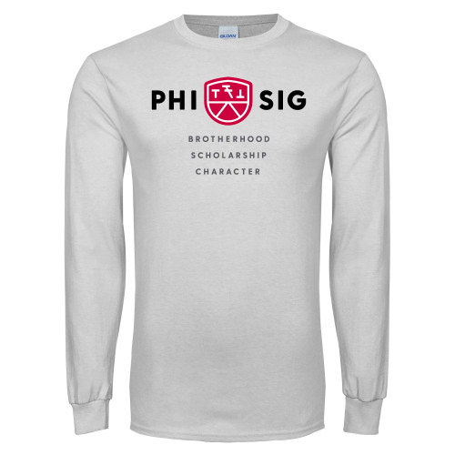 White Long Sleeve T Shirt-Phi Sig Stacked