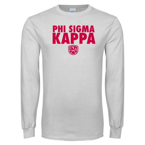 White Long Sleeve T Shirt-Stacked Phi Sigma Kappa