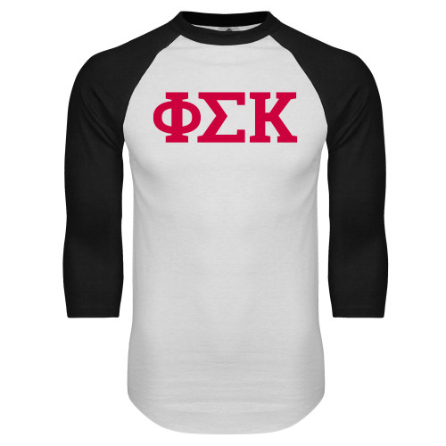  White/Black Raglan Baseball T Shirt - Greek Letters