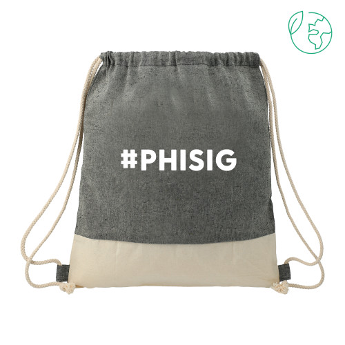  Split Recycled Cotton Natural/Black Drawstring Bag - PHISIG