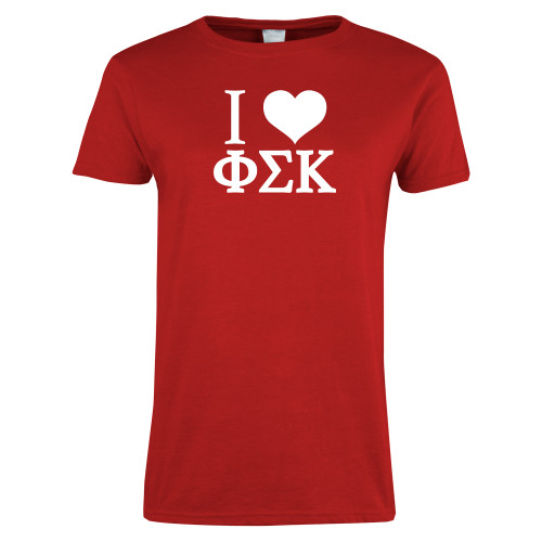 Womens Short Sleeve Red Tee-I Love Phi Sig