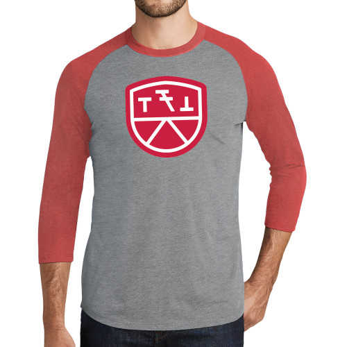 Grey/Red Heather Triblend Baseball Raglan Tee-Primary Mark