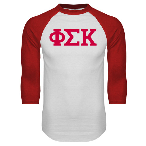 White/Red Raglan Baseball T Shirt-Greek Letters