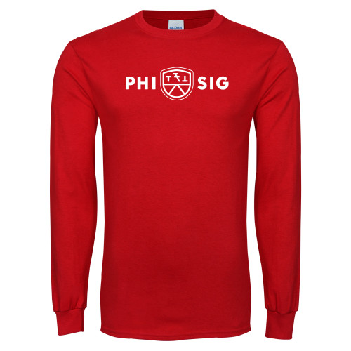 Red Long Sleeve T Shirt-Phi Sig Wordmark