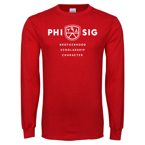 Red Long Sleeve T Shirt-Phi Sig Stacked