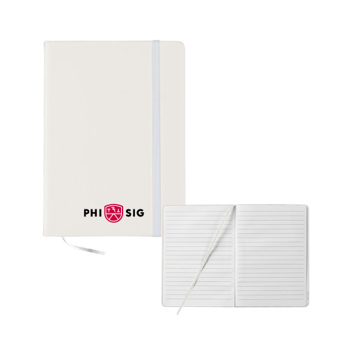 5x7 White Hard Cover Journal-Phi Sig Wordmark