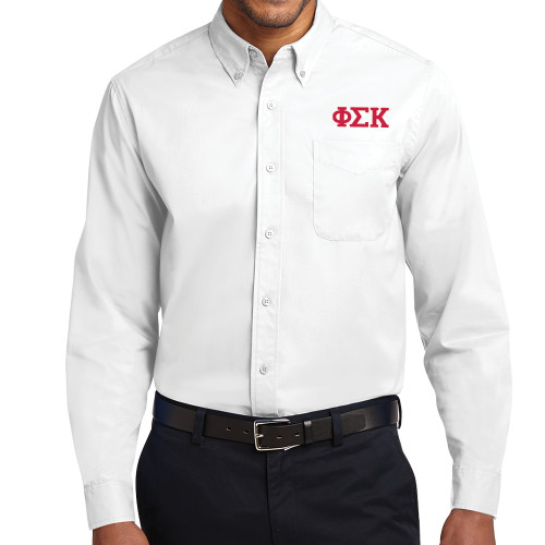 White Twill Button Down Long Sleeve-Greek Letters
