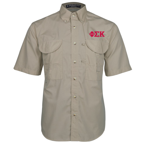  Khaki Fishing Shirt Performance Short Sleeve - Greek Letters