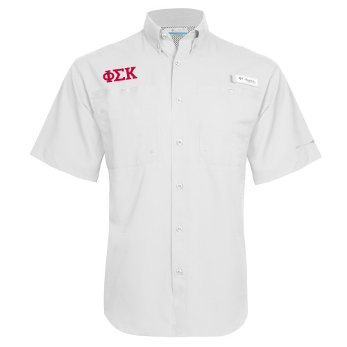 Columbia White Tamiami Performance Short Sleeve Shirt-Greek Letters