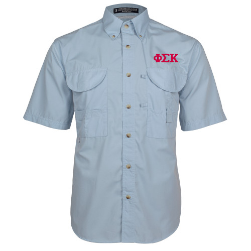  Light Blue Fishing Shirt Performance Short Sleeve  - Greek Letters