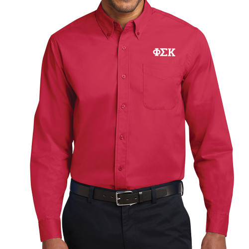 Red Twill Button Down Long Sleeve-Greek Letters