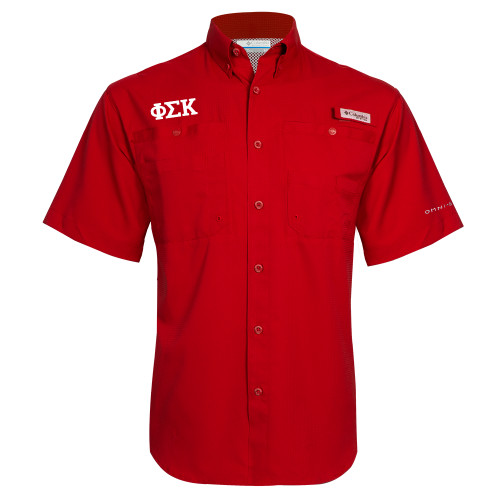 Columbia Red Tamiami Performance Short Sleeve Shirt-Greek Letters