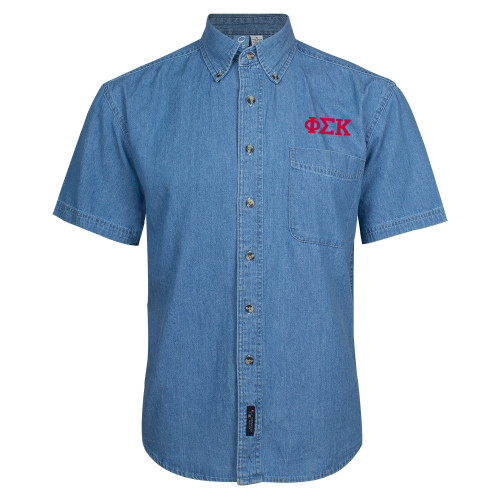 Denim Shirt Short Sleeve-Greek Letters