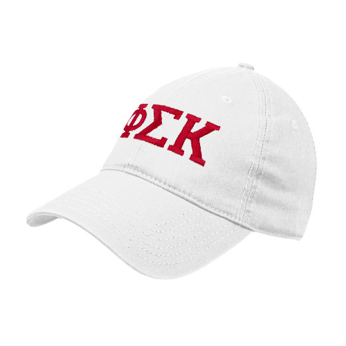 White Unstructured Adjustable Low Profile Hat-Greek Letters
