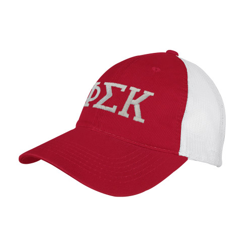 Red/White Mesh Back Unstructured Low Profile Hat-Greek Letters