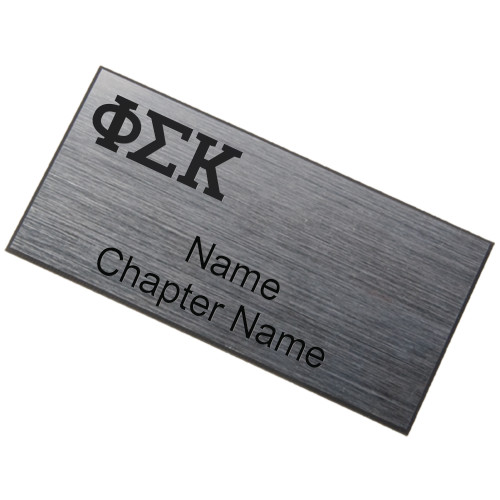  Brushed Silver w/ Black Name Badge - Greek Letters  Engraved