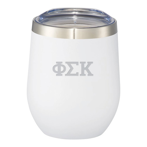  Corzo Vacuum Insulated White Cup 12oz - Greek Letters  Engraved