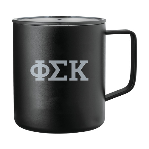 Rover Camp Vacuum Insulated Black Mug 14oz-Greek Letters  Engraved