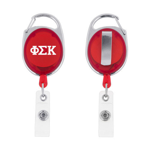  Red Oval Retractable Badge Holder w/Clip - Greek Letters