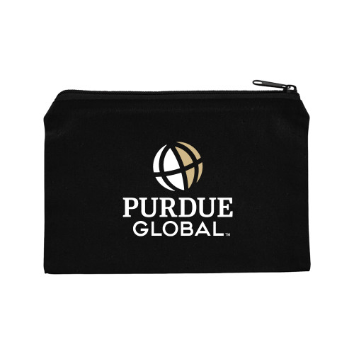  8oz. Black Cotton Travel Pouch - Purdue Global Primary Mark - Vertical