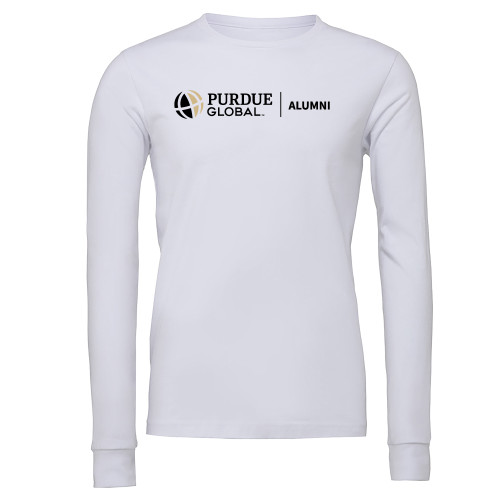  Bella + Canvas White Jersey Cotton Long Sleeve T Shirt - Purdue Global Alumni Horizontal
