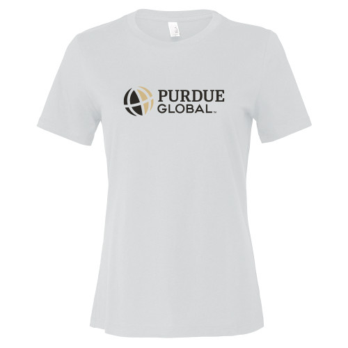  Bella + Canvas Womens White Relaxed Cotton T Shirt - Purdue Global Primary Mark - Horizontal