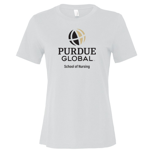  Bella + Canvas Womens White Relaxed Cotton T Shirt - Purdue Global - School of Nursing Stacked