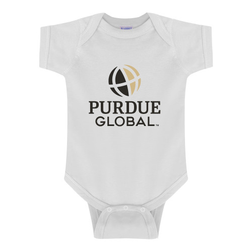  White Infant Onesie - Purdue Global Primary Mark - Vertical