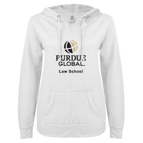  ENZA Womens White V Notch Raw Edge Fleece Hoodie - Purdue Global - Law School