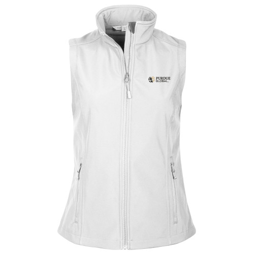  Womens White Core Softshell Vest - Purdue Global Primary Mark - Horizontal