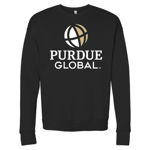  Bella + Canvas Black Fleece Crew - Purdue Global Primary Mark - Vertical