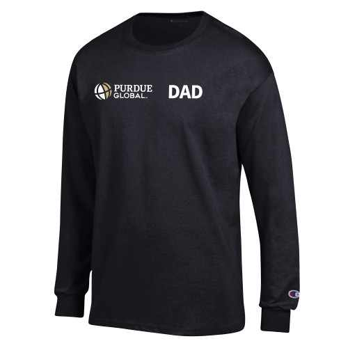  Champion Black Long Sleeve T Shirt - Purdue Global Dad - Horizontal
