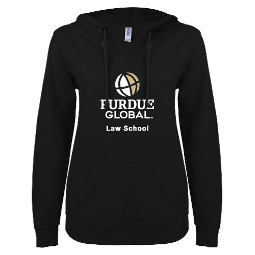  ENZA Womens Black V Notch Raw Edge Fleece Hoodie - Purdue Global - Law School