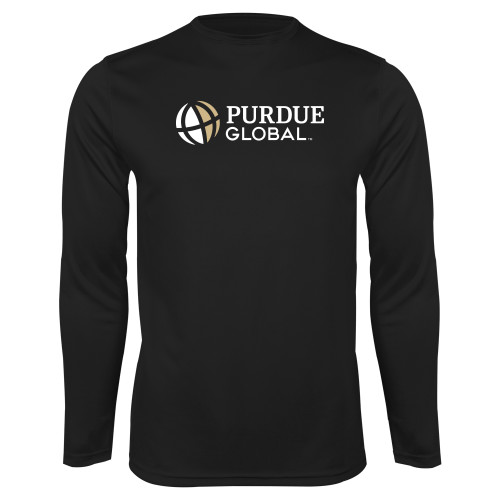  Black Performance Long Sleeve Shirt - Purdue Global Primary Mark - Horizontal