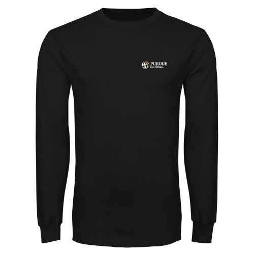 Black Long Sleeve T Shirt - Purdue Global Primary Mark - Horizontal