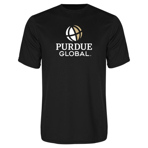  Black Performance Tee - Purdue Global Primary Mark - Vertical