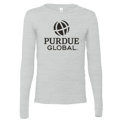  Bella + Canvas Ash Grey Jersey Cotton Long Sleeve T Shirt - Purdue Global Primary Mark - Vertical
