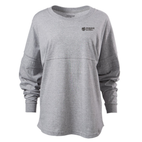  Boxercraft Womens Oxford Grey Heather Pom Pom Jersey Tee - Purdue Global Primary Mark - Horizontal