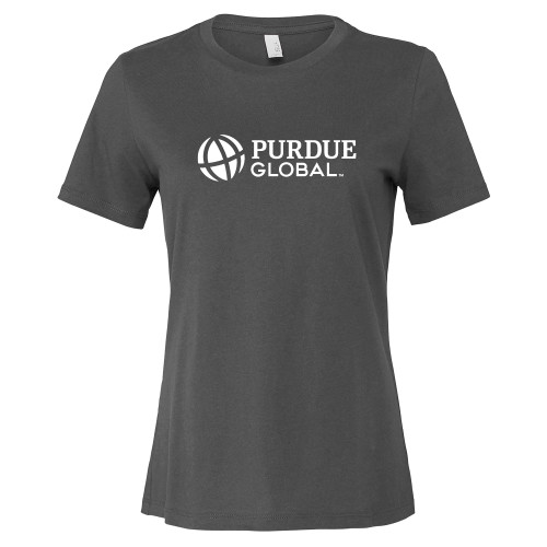  Bella + Canvas Womens Asphalt Relaxed Cotton T Shirt - Purdue Global Primary Mark - Horizontal