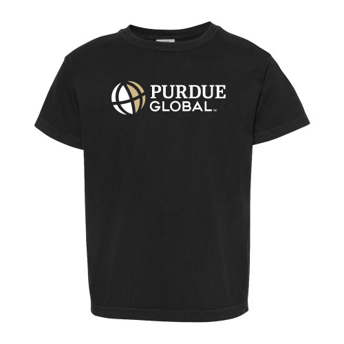  Comfort Colors Youth Black T Shirt - Purdue Global Primary Mark - Horizontal