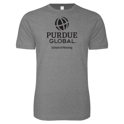  Next Level Heather Grey SoftStyle T Shirt - Purdue Global - School of Nursing Stacked