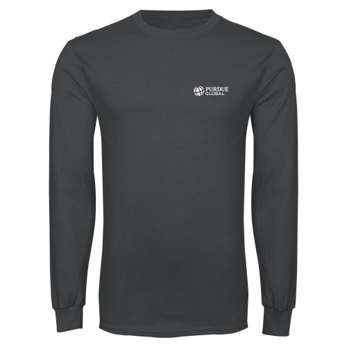  Charcoal Long Sleeve T Shirt - Purdue Global Primary Mark - Horizontal