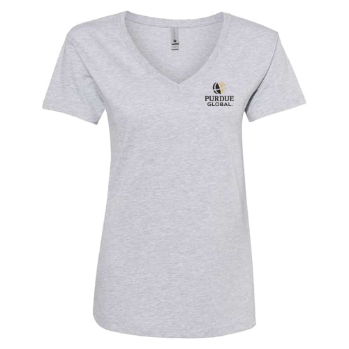  Next Level Womens Heather Grey Cotton V Neck Tee - Purdue Global Primary Mark - Vertical