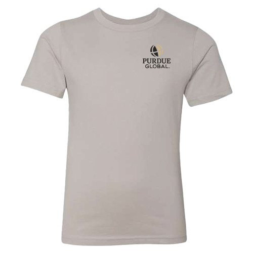  Next Level Youth Light Grey Cotton Tee - Purdue Global Primary Mark - Vertical